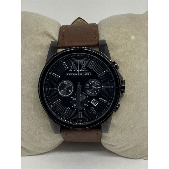 Armani Exchange AX2098 Mens Brown Leather Analog Dial Quartz Genuine Watch RQ389 - Picture 1 of 12